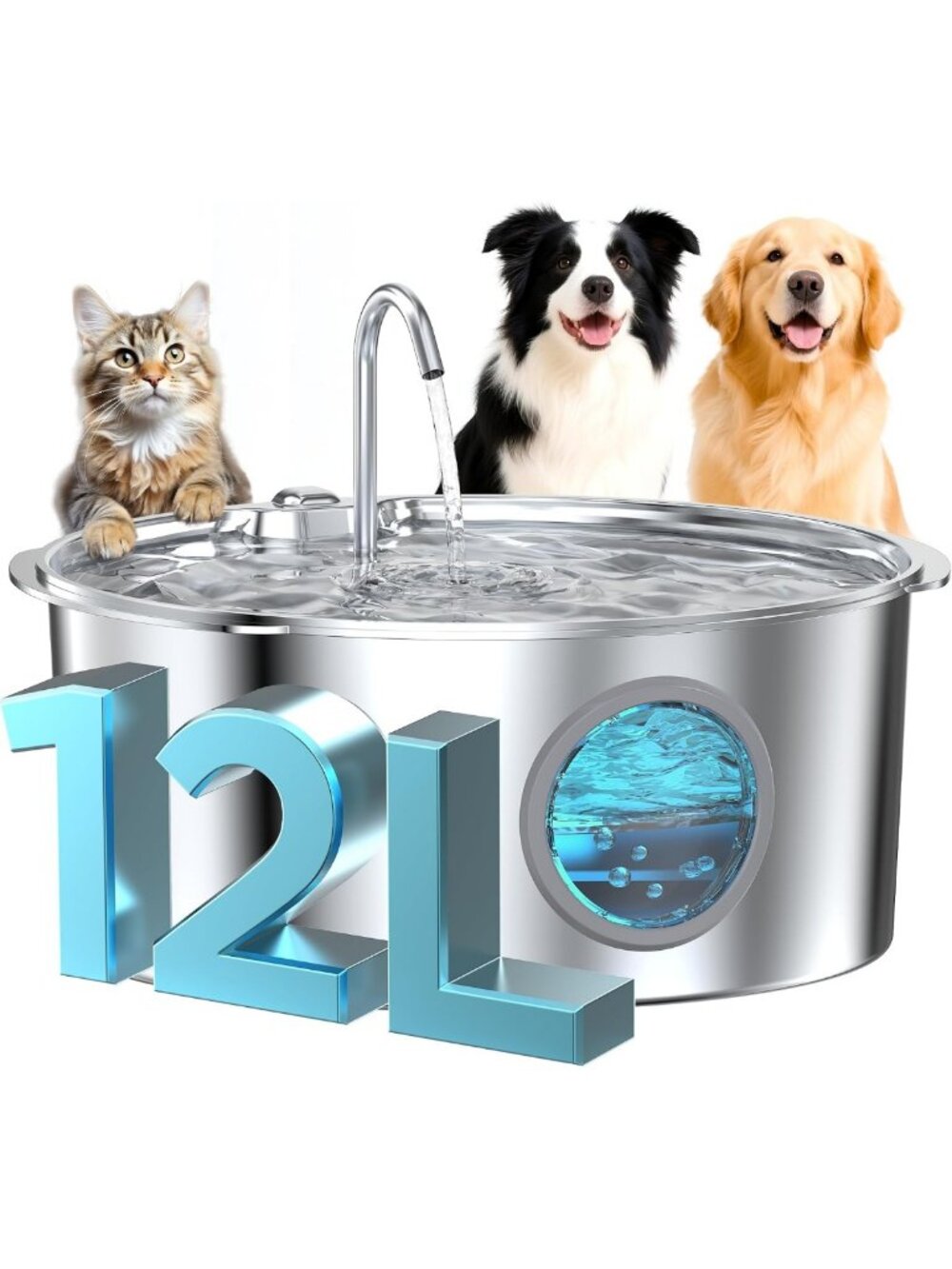 Stainless Steel Dog Water Fountain for Large Breeds - Pet Hydration Bowl